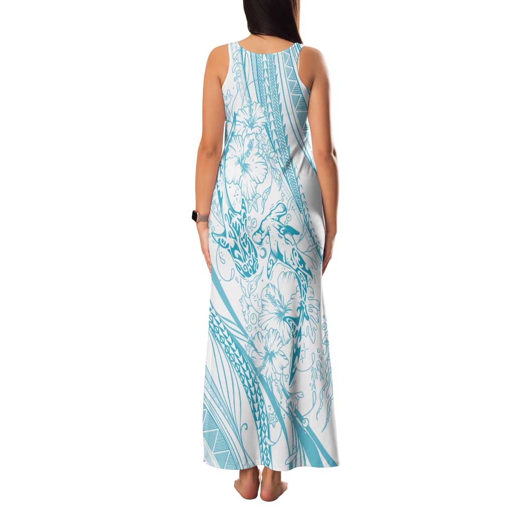 Sharks Couple Dreamy Polynesians Floral Sea Tank Maxi Dress Turquoise - Polynesian Pride