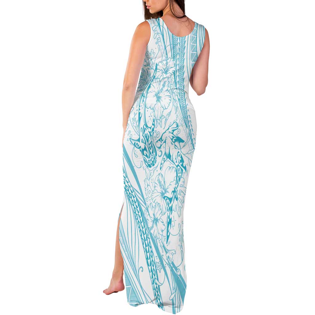 Sharks Couple Dreamy Polynesians Floral Sea Tank Maxi Dress Turquoise - Polynesian Pride