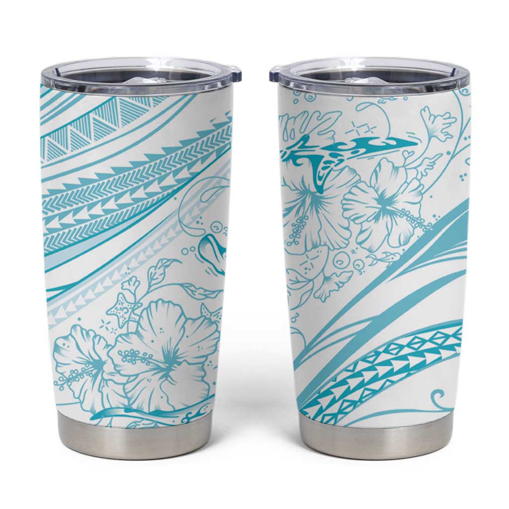 Sharks Couple Dreamy Polynesians Floral Sea Tumbler Cup Turquoise - Polynesian Pride