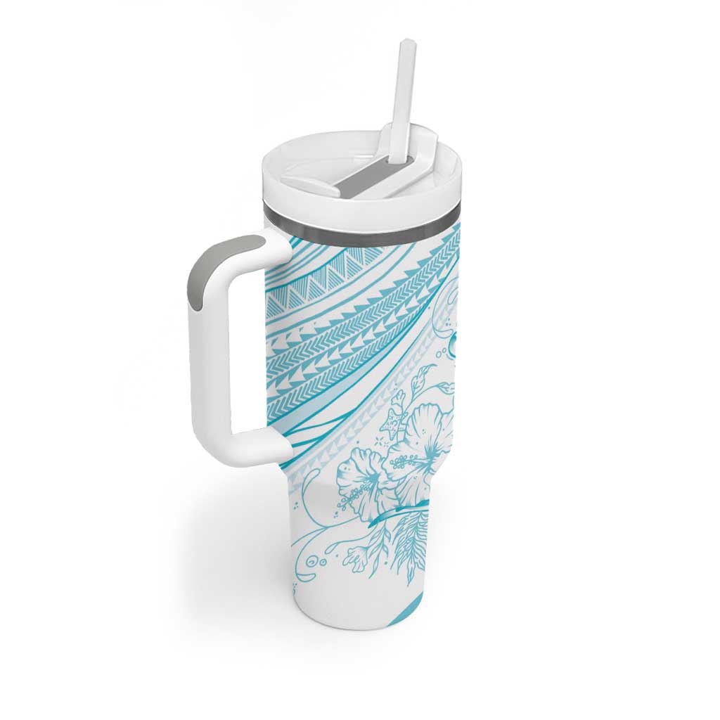Sharks Couple Dreamy Polynesians Floral Sea Tumbler With Handle Turquoise - Polynesian Pride