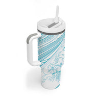 Sharks Couple Dreamy Polynesians Floral Sea Tumbler With Handle Turquoise - Polynesian Pride