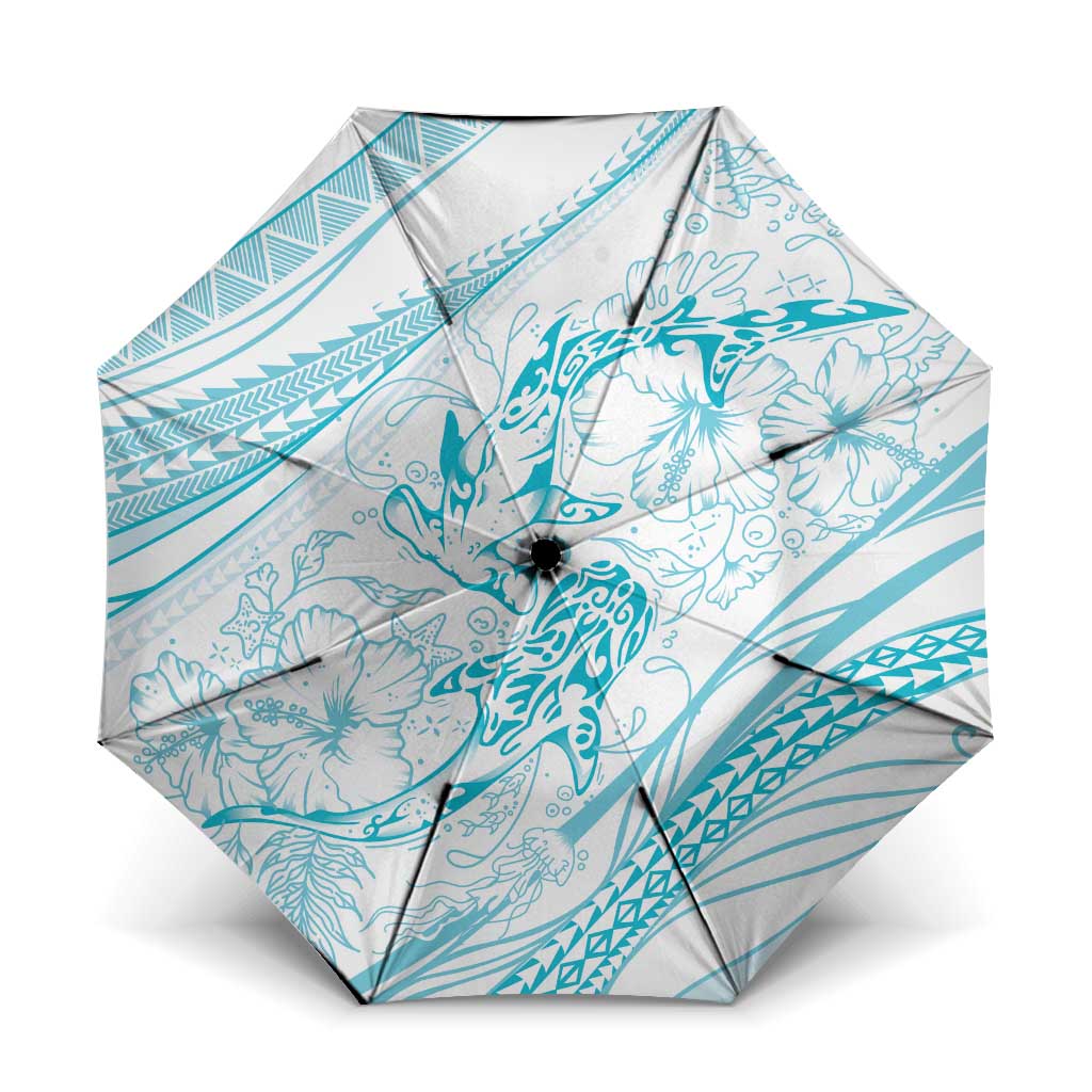 Sharks Couple Dreamy Polynesians Floral Sea Umbrella Turquoise - Polynesian Pride
