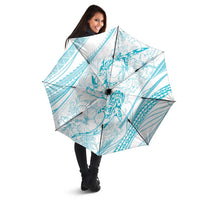 Sharks Couple Dreamy Polynesians Floral Sea Umbrella Turquoise - Polynesian Pride