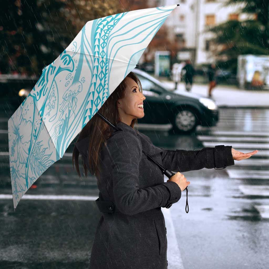 Sharks Couple Dreamy Polynesians Floral Sea Umbrella Turquoise - Polynesian Pride