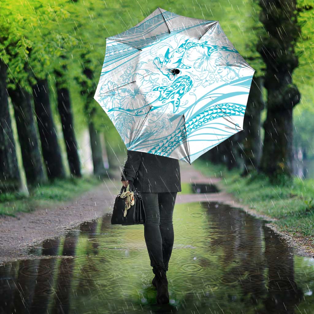 Sharks Couple Dreamy Polynesians Floral Sea Umbrella Turquoise - Polynesian Pride