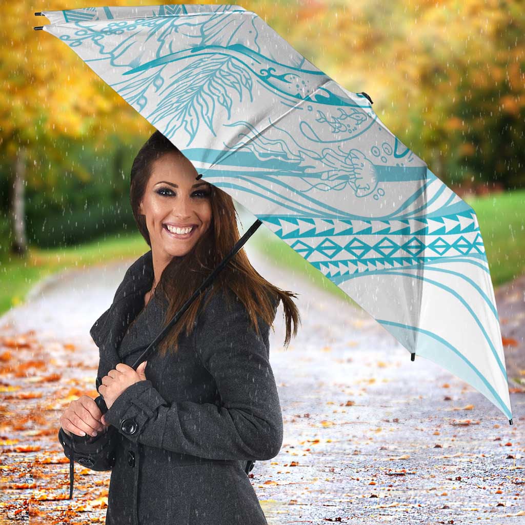 Sharks Couple Dreamy Polynesians Floral Sea Umbrella Turquoise - Polynesian Pride