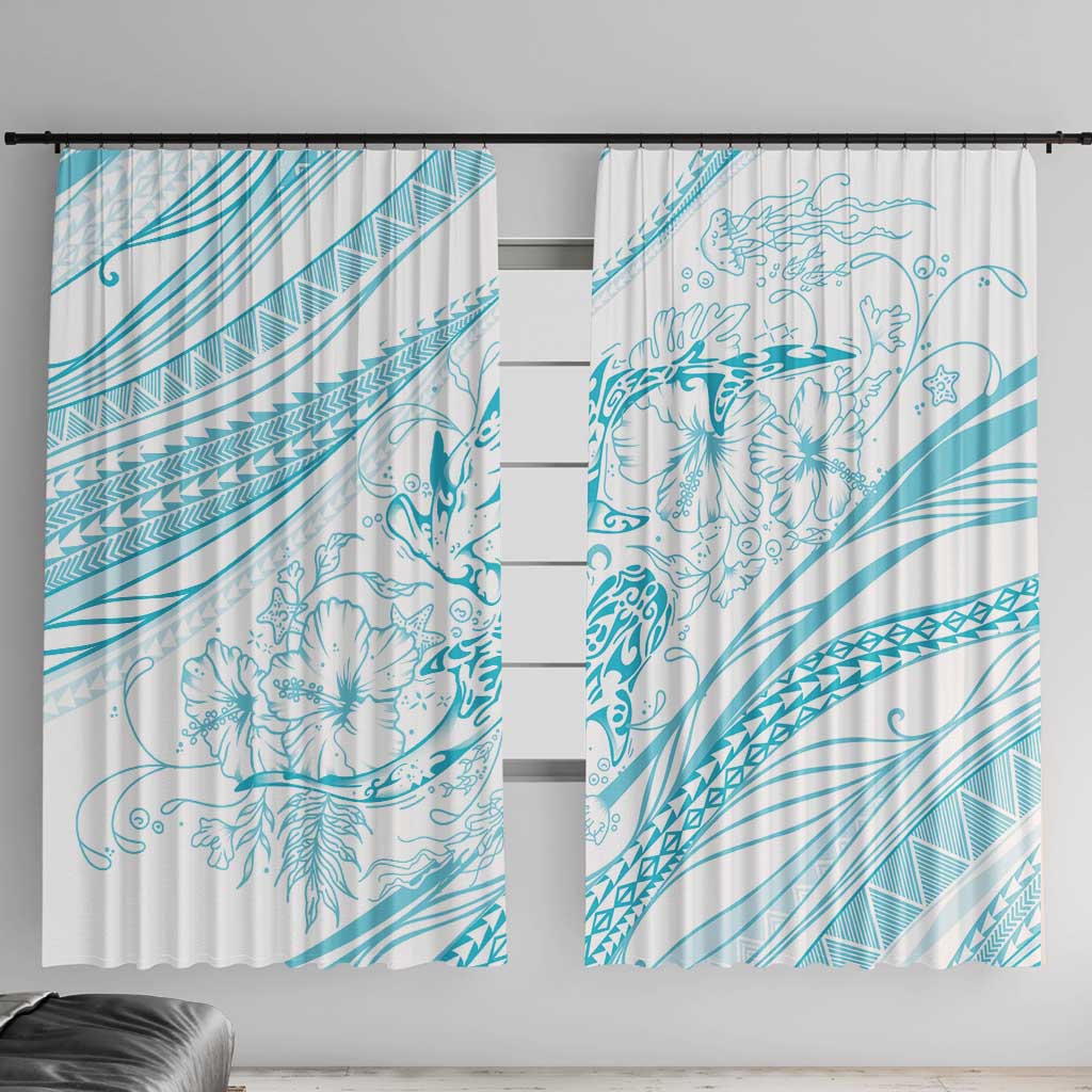 Sharks Couple Dreamy Polynesians Floral Sea Window Curtain Turquoise - Polynesian Pride