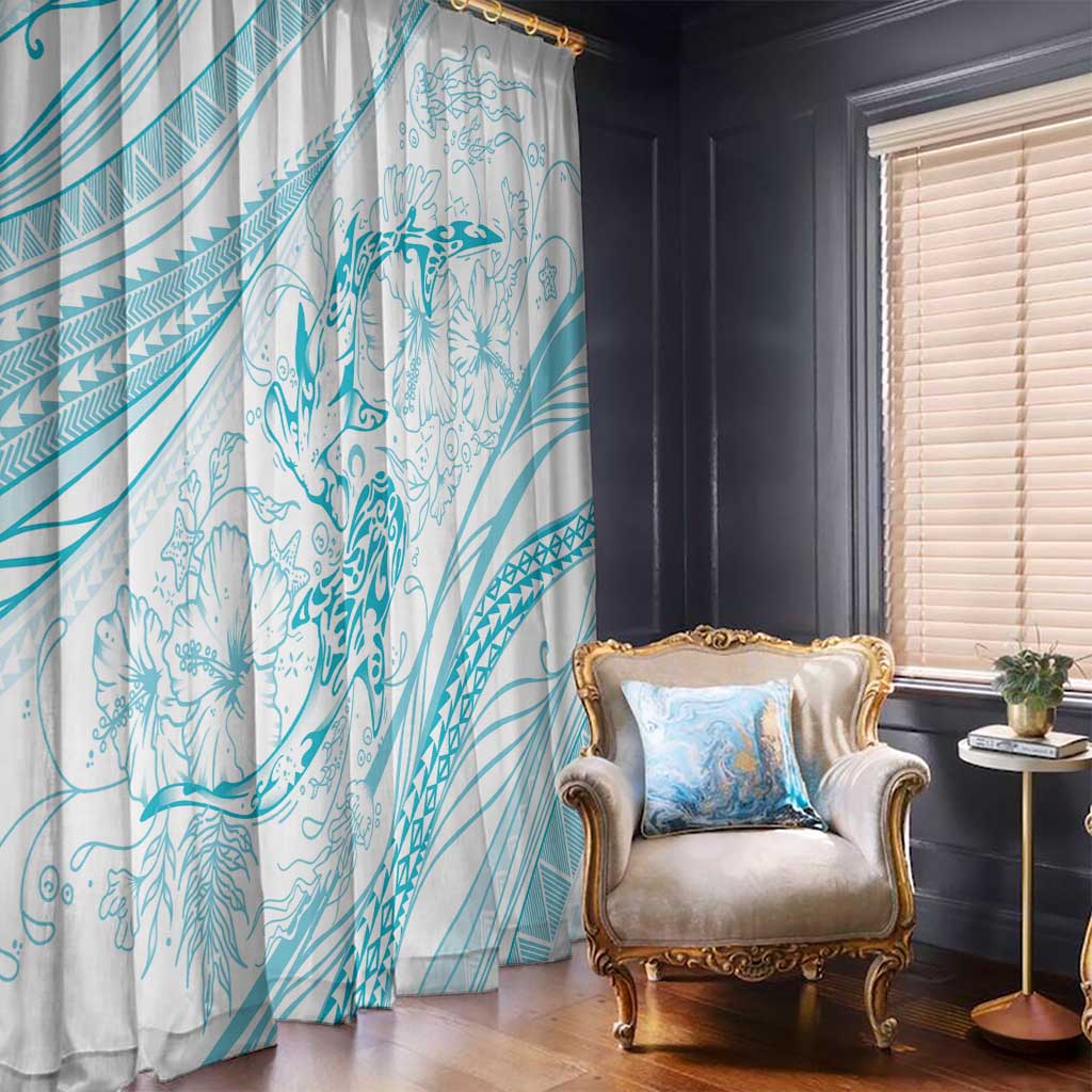 Sharks Couple Dreamy Polynesians Floral Sea Window Curtain Turquoise - Polynesian Pride
