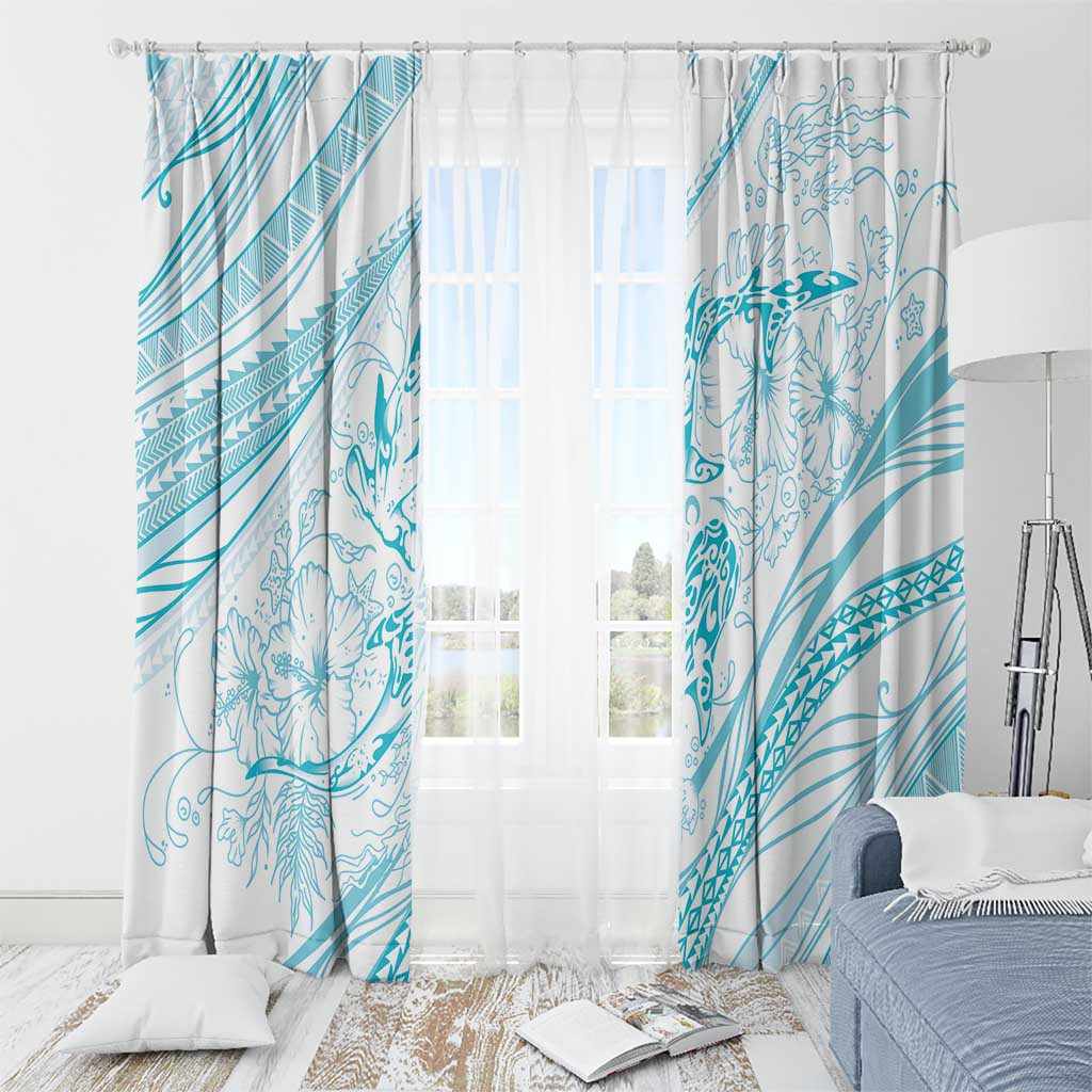Sharks Couple Dreamy Polynesians Floral Sea Window Curtain Turquoise - Polynesian Pride