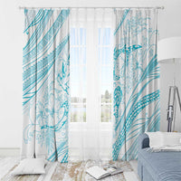 Sharks Couple Dreamy Polynesians Floral Sea Window Curtain Turquoise - Polynesian Pride
