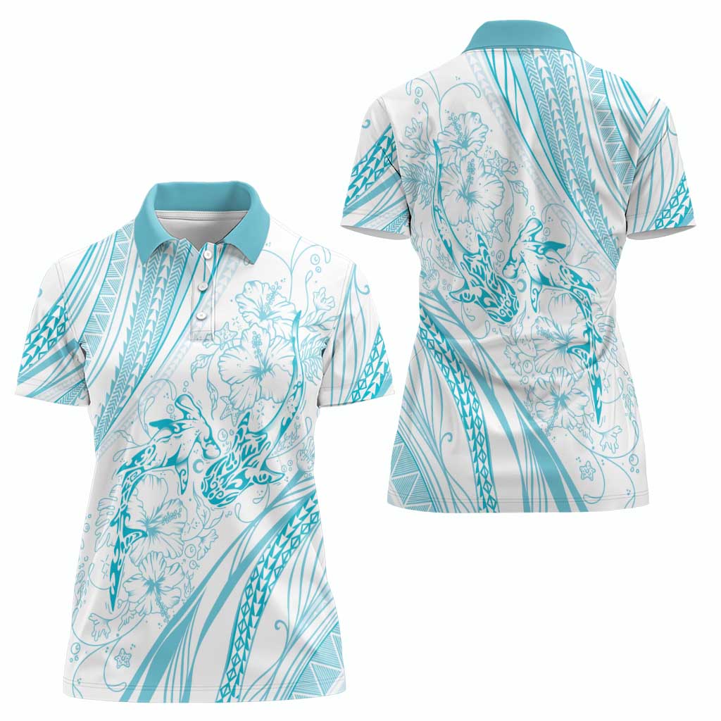 Sharks Couple Dreamy Polynesians Floral Sea Women Polo Shirt Turquoise - Polynesian Pride