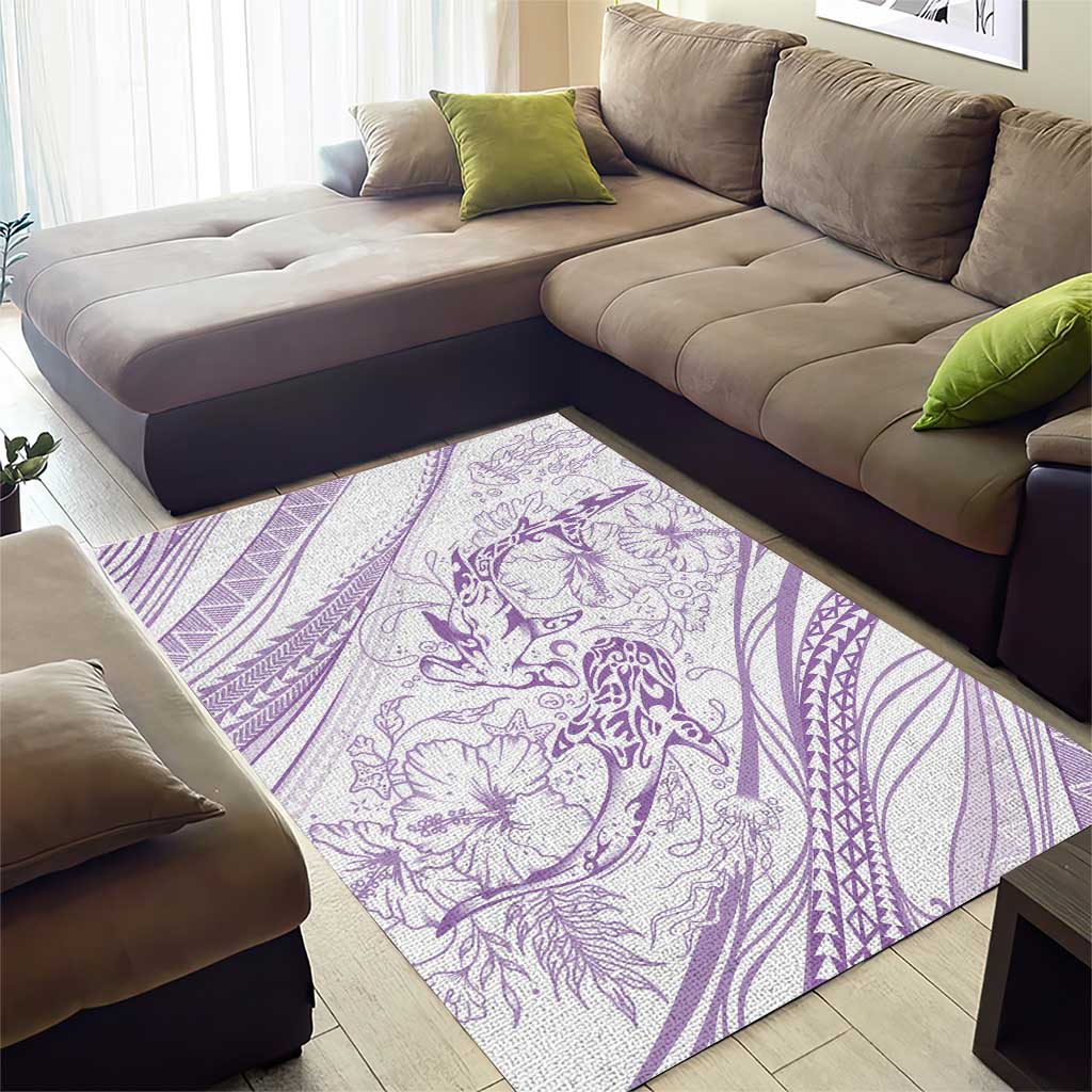 Sharks Couple Dreamy Polynesians Floral Sea Area Rug Lilac - Polynesian Pride