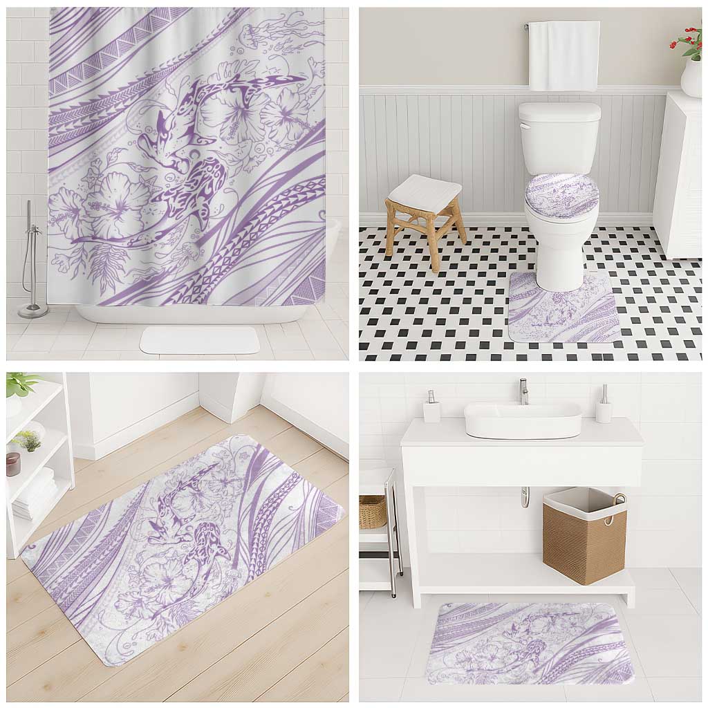 Sharks Couple Dreamy Polynesians Floral Sea Bathroom Set Lilac - Polynesian Pride