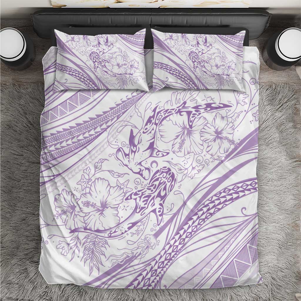 Sharks Couple Dreamy Polynesians Floral Sea Bedding Set Lilac - Polynesian Pride