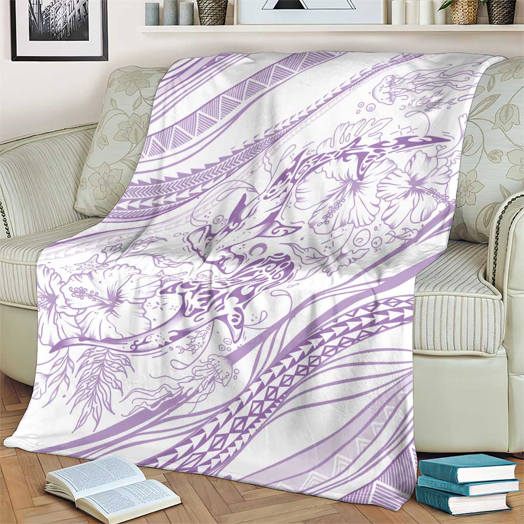 Sharks Couple Dreamy Polynesians Floral Sea Blanket Lilac - Polynesian Pride
