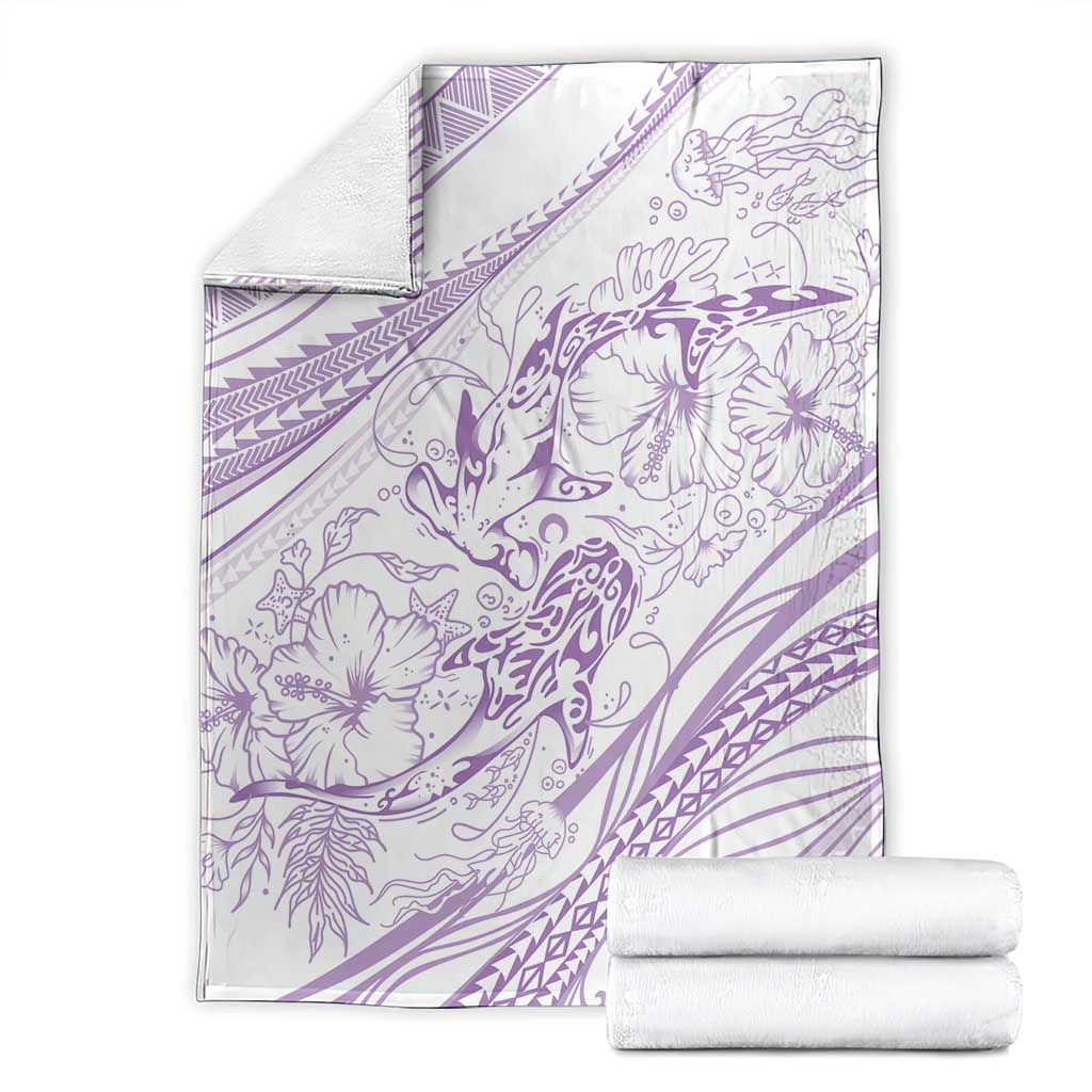 Sharks Couple Dreamy Polynesians Floral Sea Blanket Lilac - Polynesian Pride