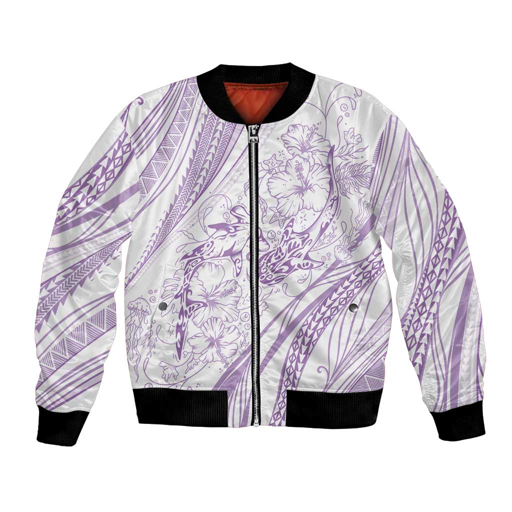 Sharks Couple Dreamy Polynesians Floral Sea Bomber Jacket Lilac LT7 Unisex Lilac - Polynesian Pride