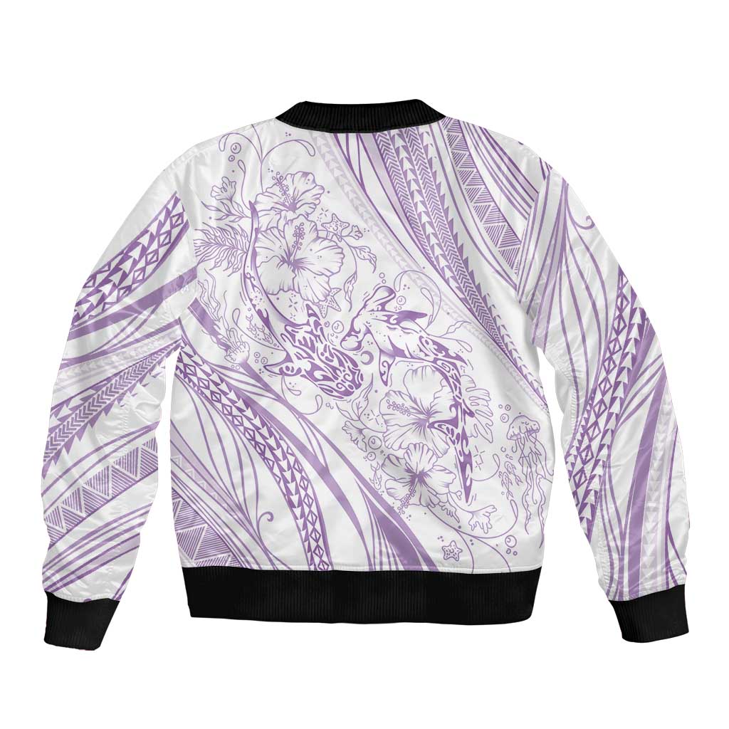 Sharks Couple Dreamy Polynesians Floral Sea Bomber Jacket Lilac LT7 - Polynesian Pride