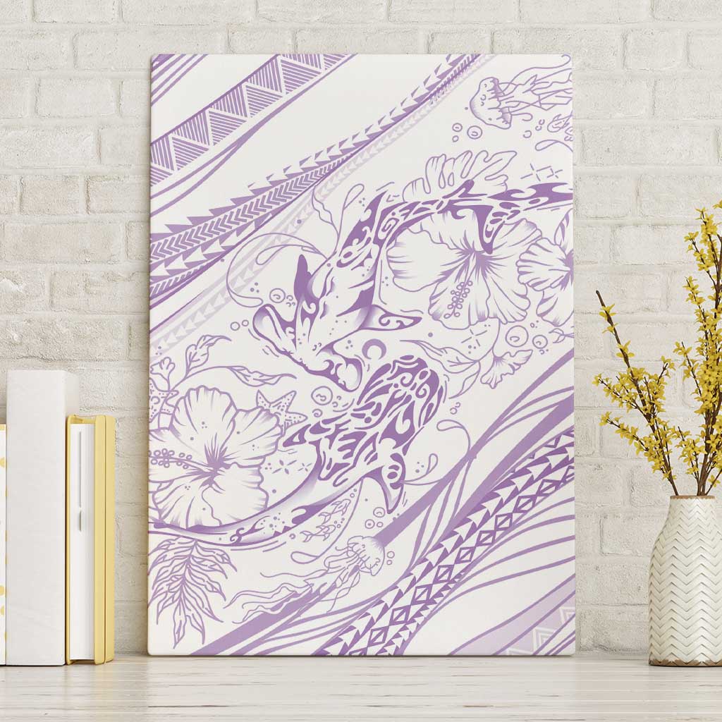 Sharks Couple Dreamy Polynesians Floral Sea Canvas Wall Art Lilac - Polynesian Pride