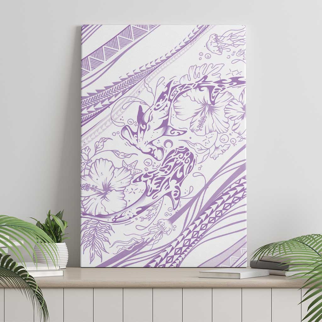 Sharks Couple Dreamy Polynesians Floral Sea Canvas Wall Art Lilac - Polynesian Pride