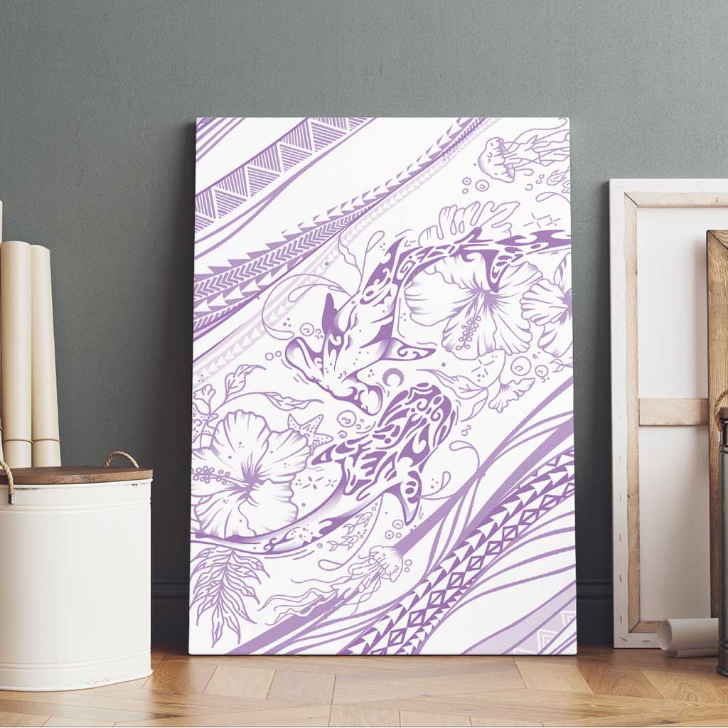 Sharks Couple Dreamy Polynesians Floral Sea Canvas Wall Art Lilac - Polynesian Pride