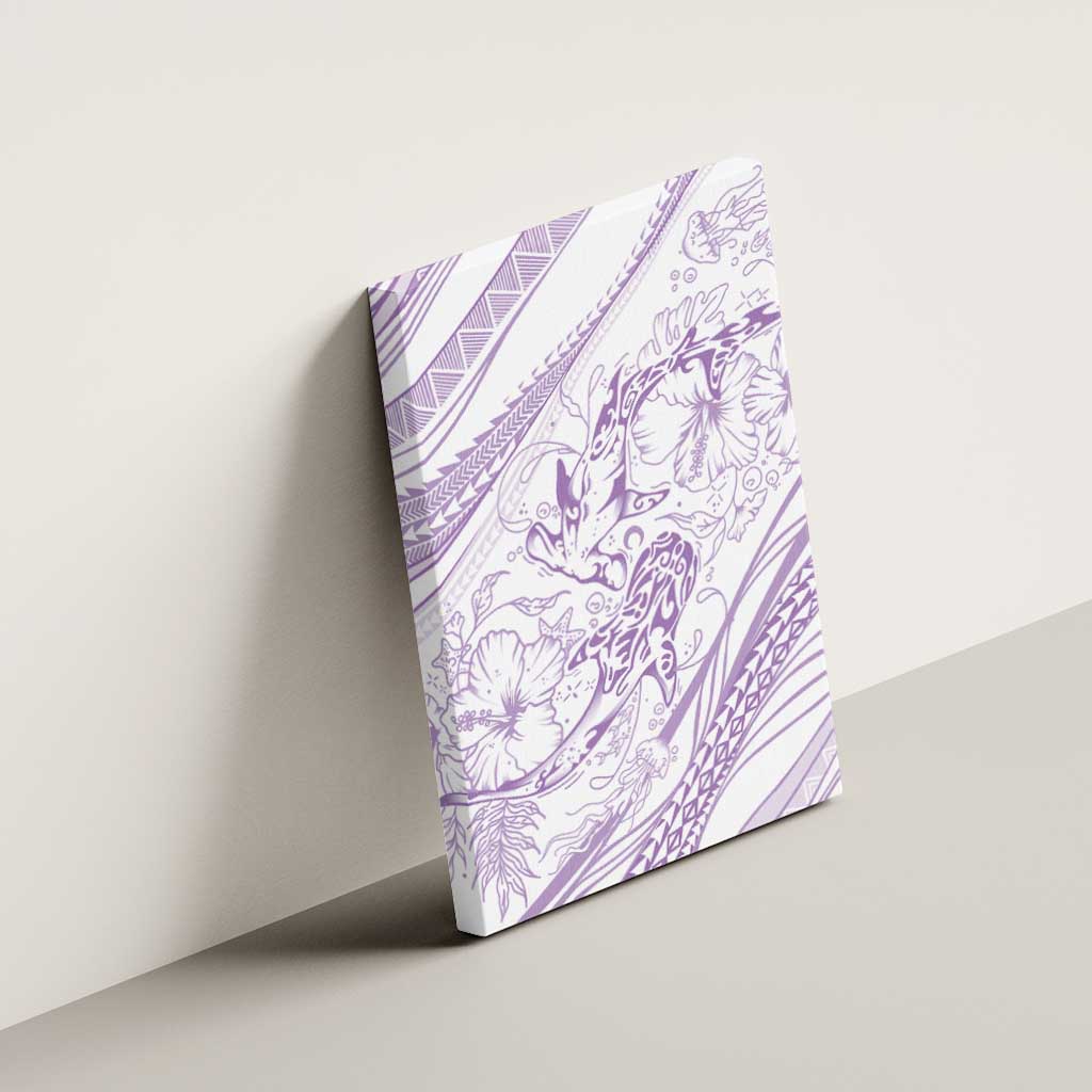 Sharks Couple Dreamy Polynesians Floral Sea Canvas Wall Art Lilac - Polynesian Pride