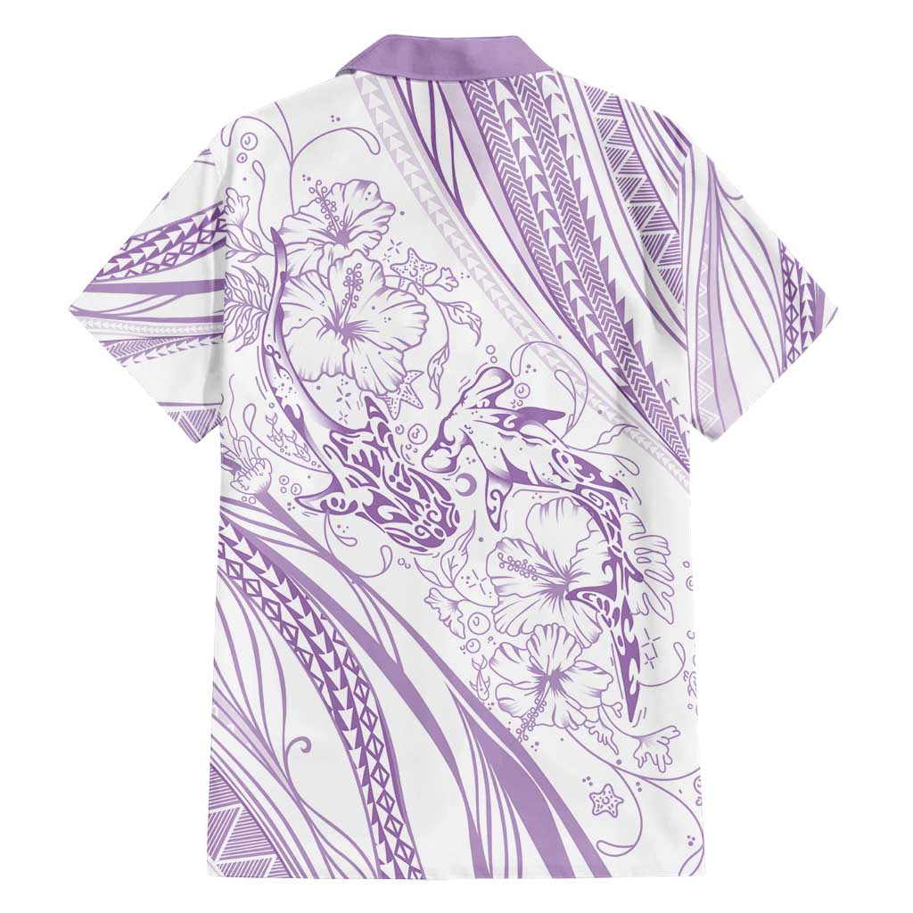 Sharks Couple Dreamy Polynesians Floral Sea Family Matching Long Sleeve Bodycon Dress and Hawaiian Shirt Lilac - Polynesian Pride