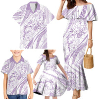 Sharks Couple Dreamy Polynesians Floral Sea Family Matching Mermaid Dress and Hawaiian Shirt Lilac - Polynesian Pride