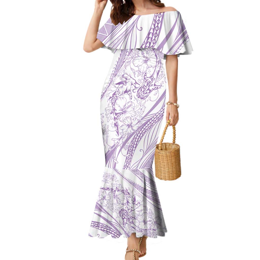 Sharks Couple Dreamy Polynesians Floral Sea Family Matching Mermaid Dress and Hawaiian Shirt Lilac - Polynesian Pride