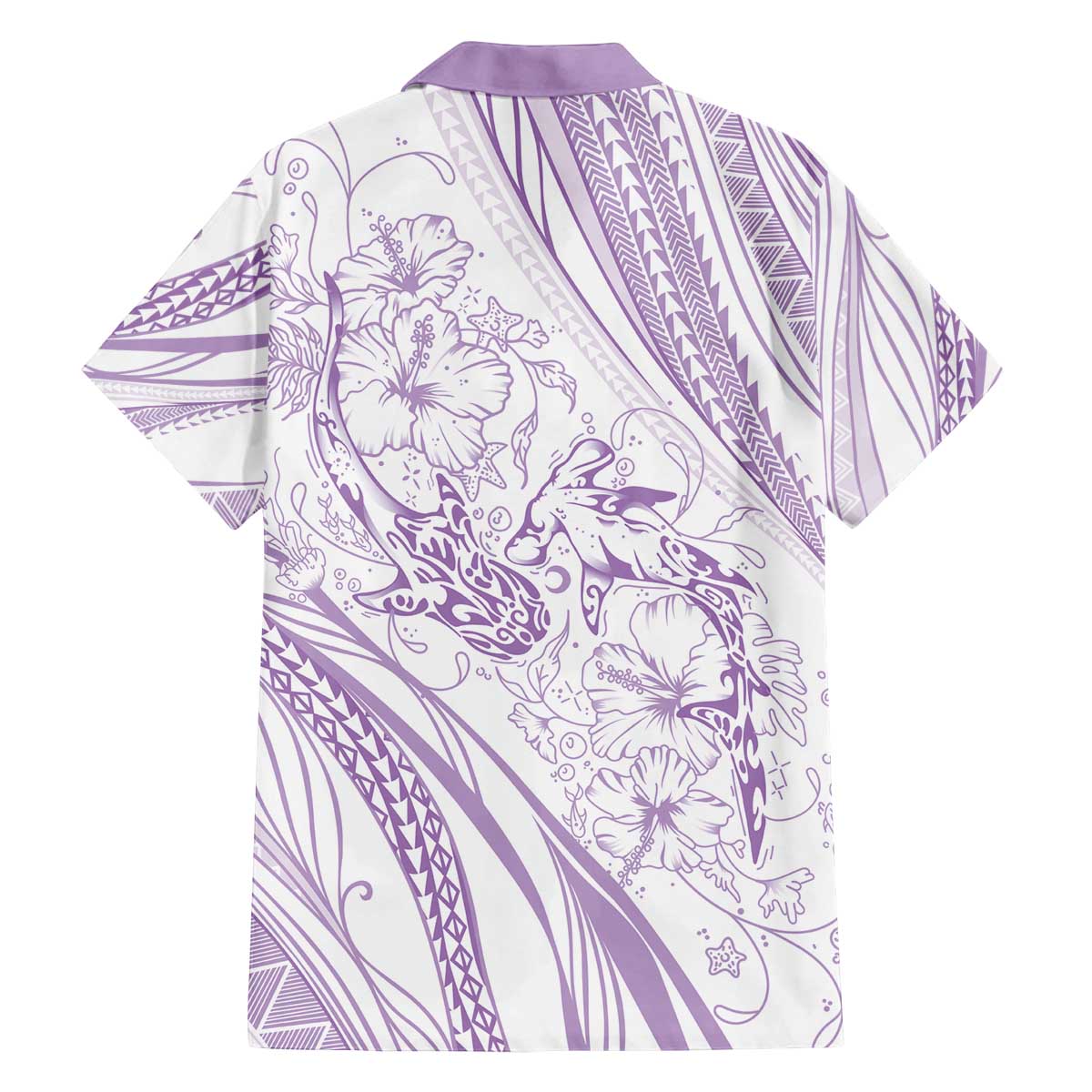 Sharks Couple Dreamy Polynesians Floral Sea Family Matching Off The Shoulder Long Sleeve Dress and Hawaiian Shirt Lilac - Polynesian Pride