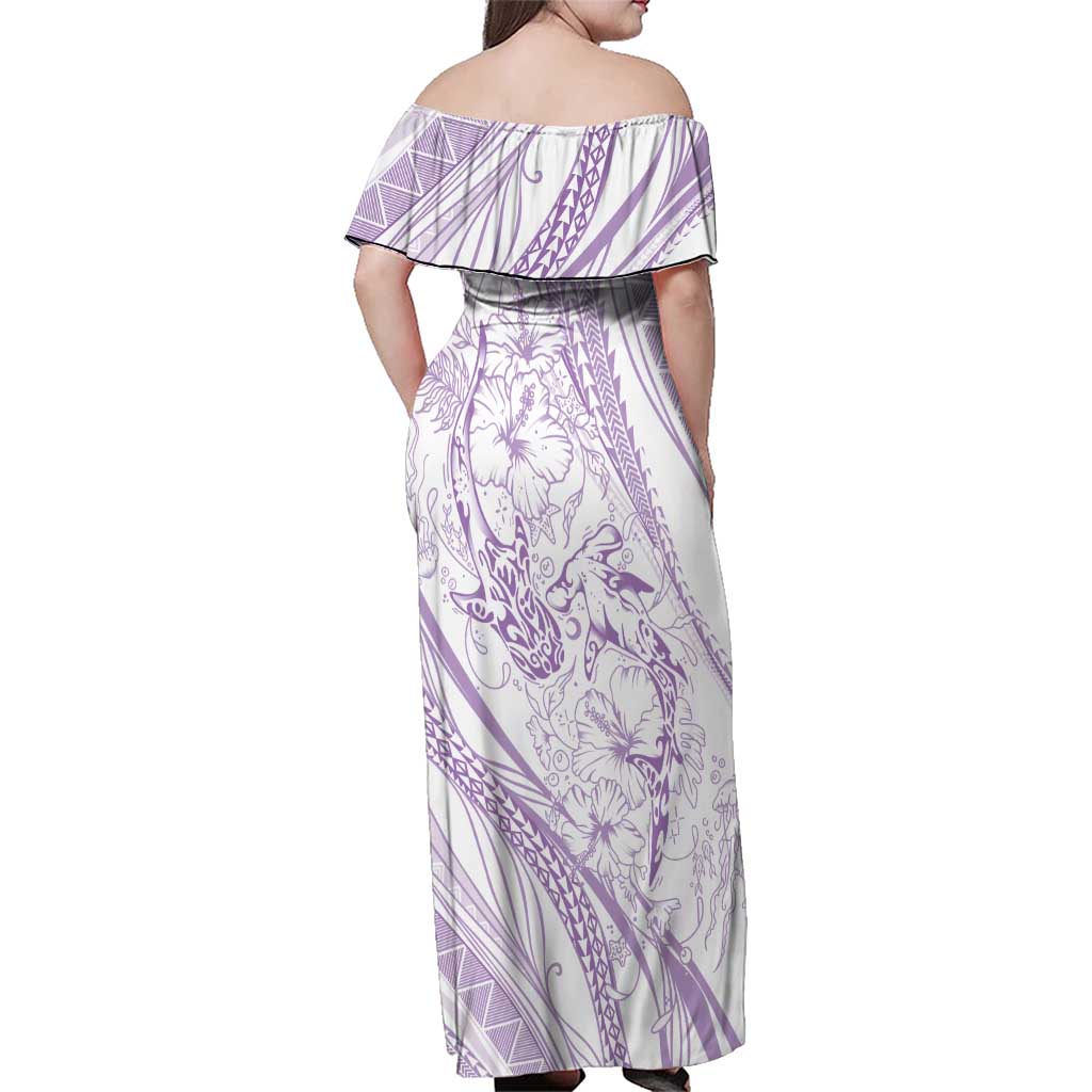 Sharks Couple Dreamy Polynesians Floral Sea Family Matching Off Shoulder Maxi Dress and Hawaiian Shirt Lilac - Polynesian Pride