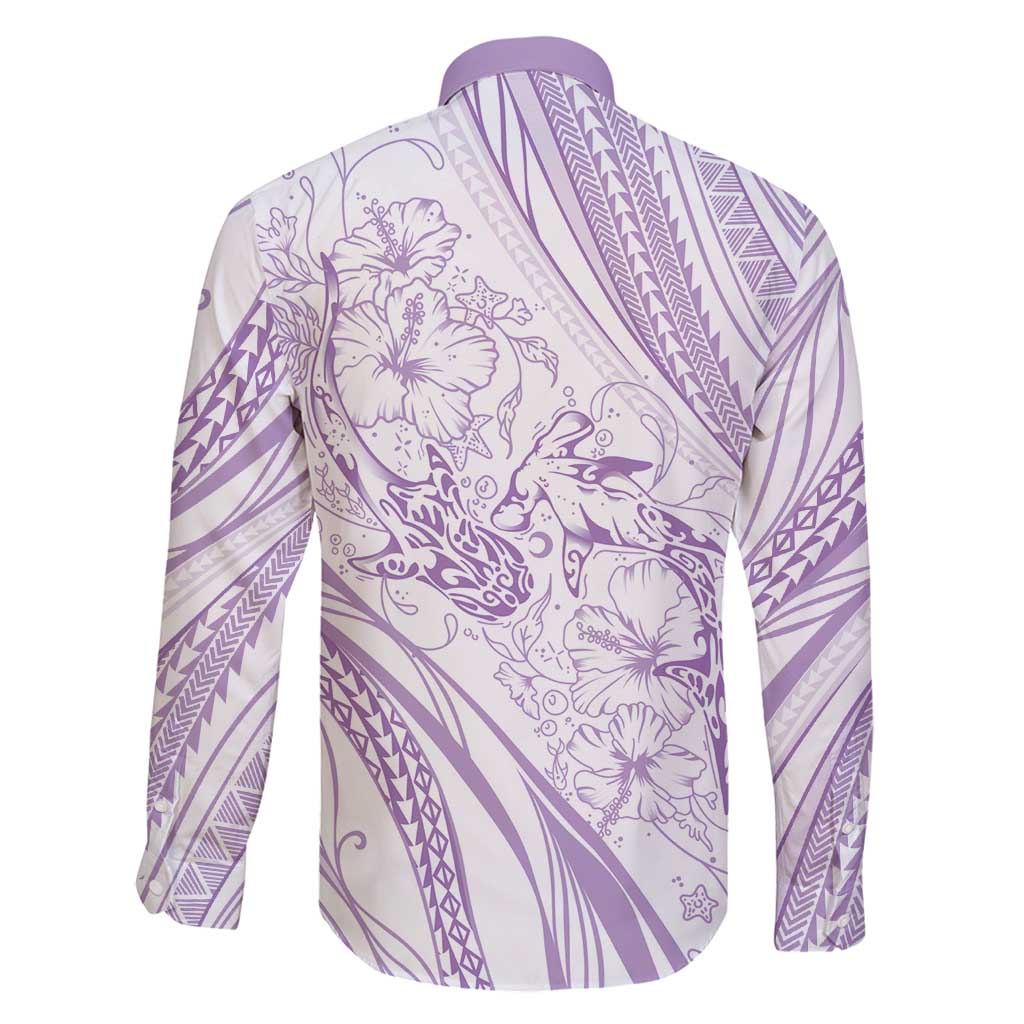 Sharks Couple Dreamy Polynesians Floral Sea Family Matching Off Shoulder Short Dress and Hawaiian Shirt Lilac - Polynesian Pride