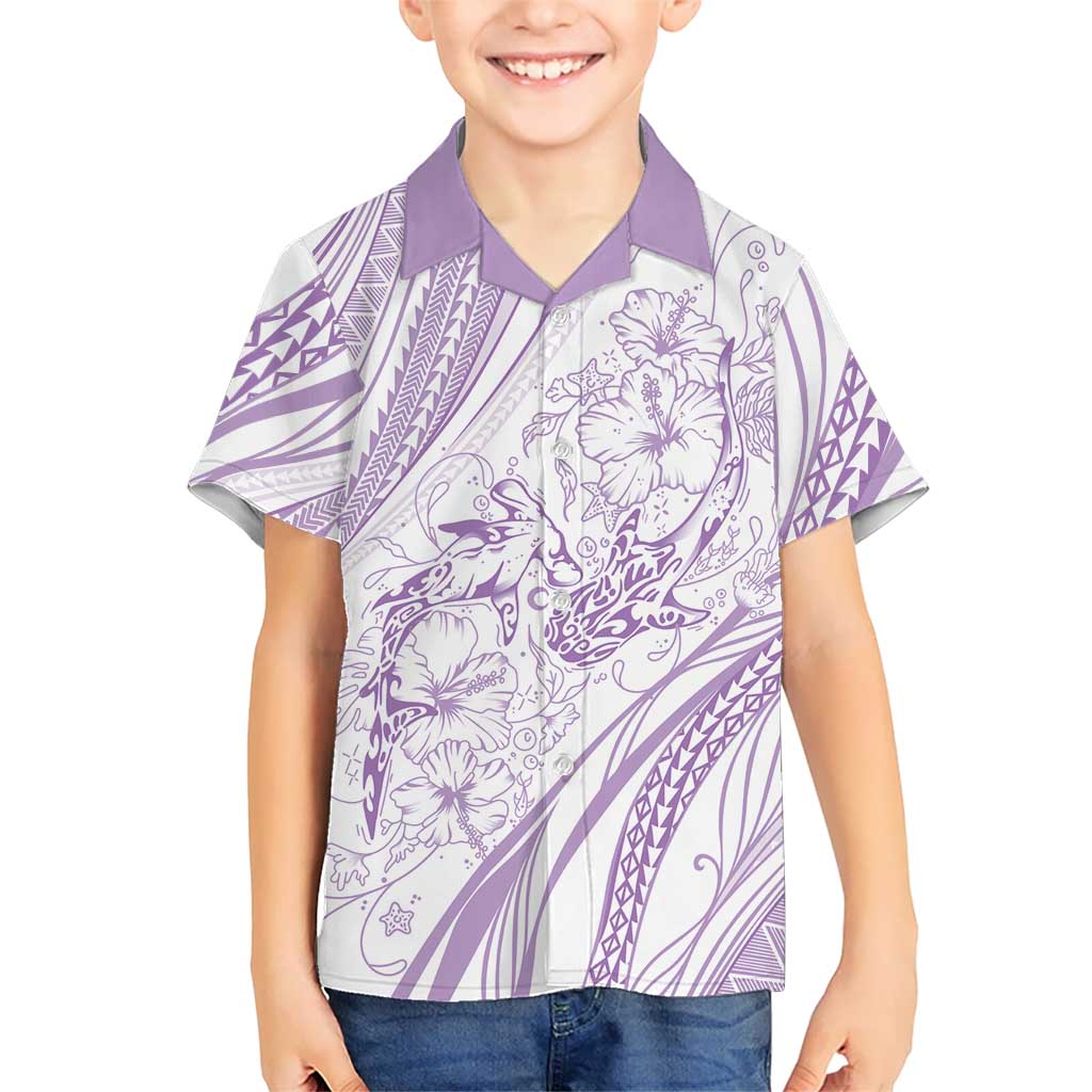 Sharks Couple Dreamy Polynesians Floral Sea Family Matching Puletasi and Hawaiian Shirt Lilac LT7 Son's Shirt Lilac - Polynesian Pride