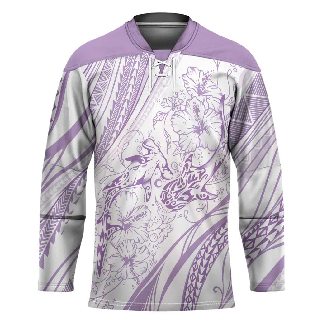 Sharks Couple Dreamy Polynesians Floral Sea Hockey Jersey Lilac - Polynesian Pride