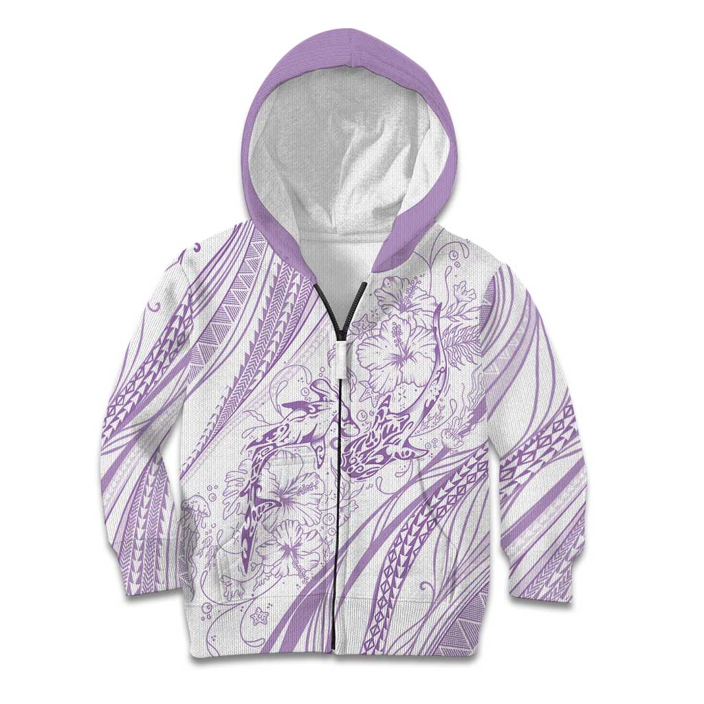 Sharks Couple Dreamy Polynesians Floral Sea Kid Hoodie Lilac - Polynesian Pride
