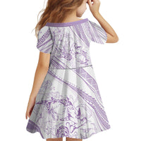 Sharks Couple Dreamy Polynesians Floral Sea Kid Short Sleeve Dress Lilac - Polynesian Pride