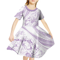 Sharks Couple Dreamy Polynesians Floral Sea Kid Short Sleeve Dress Lilac - Polynesian Pride