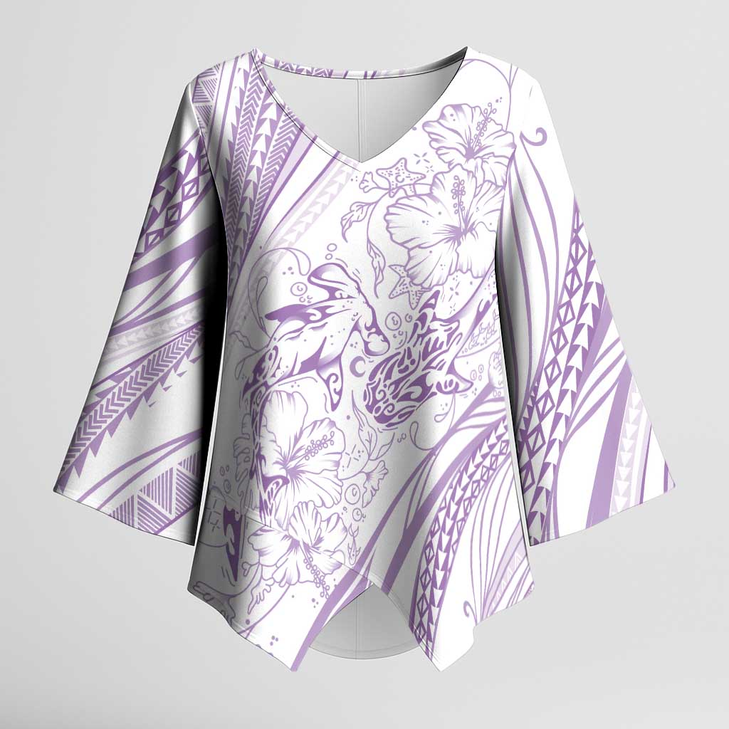 Sharks Couple Dreamy Polynesians Floral Sea Kimono Sleeve Blouse Lilac - Polynesian Pride