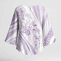 Sharks Couple Dreamy Polynesians Floral Sea Kimono Sleeve Blouse Lilac - Polynesian Pride