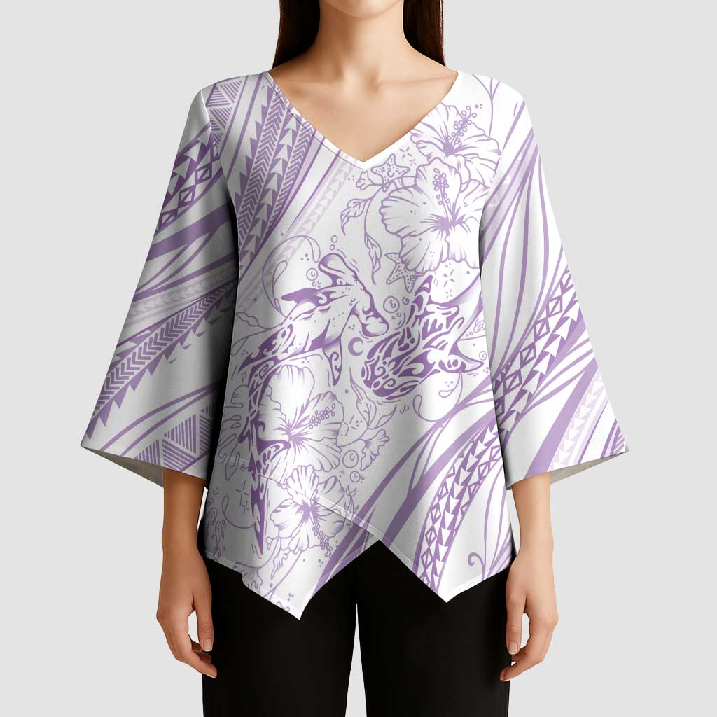 Sharks Couple Dreamy Polynesians Floral Sea Kimono Sleeve Blouse Lilac - Polynesian Pride