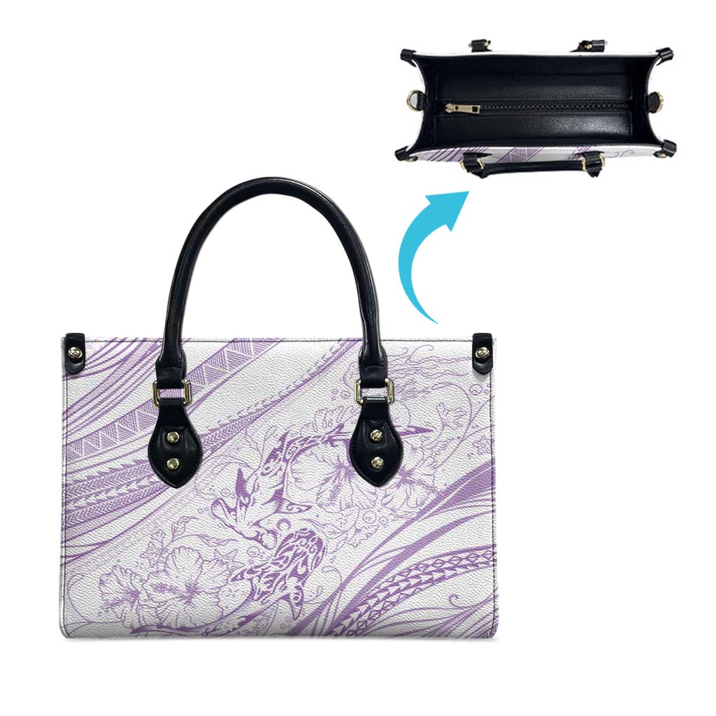 Sharks Couple Dreamy Polynesians Floral Sea Leather Bag Lilac - Polynesian Pride