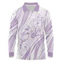Sharks Couple Dreamy Polynesians Floral Sea Long Sleeve Polo Shirt Lilac - Polynesian Pride