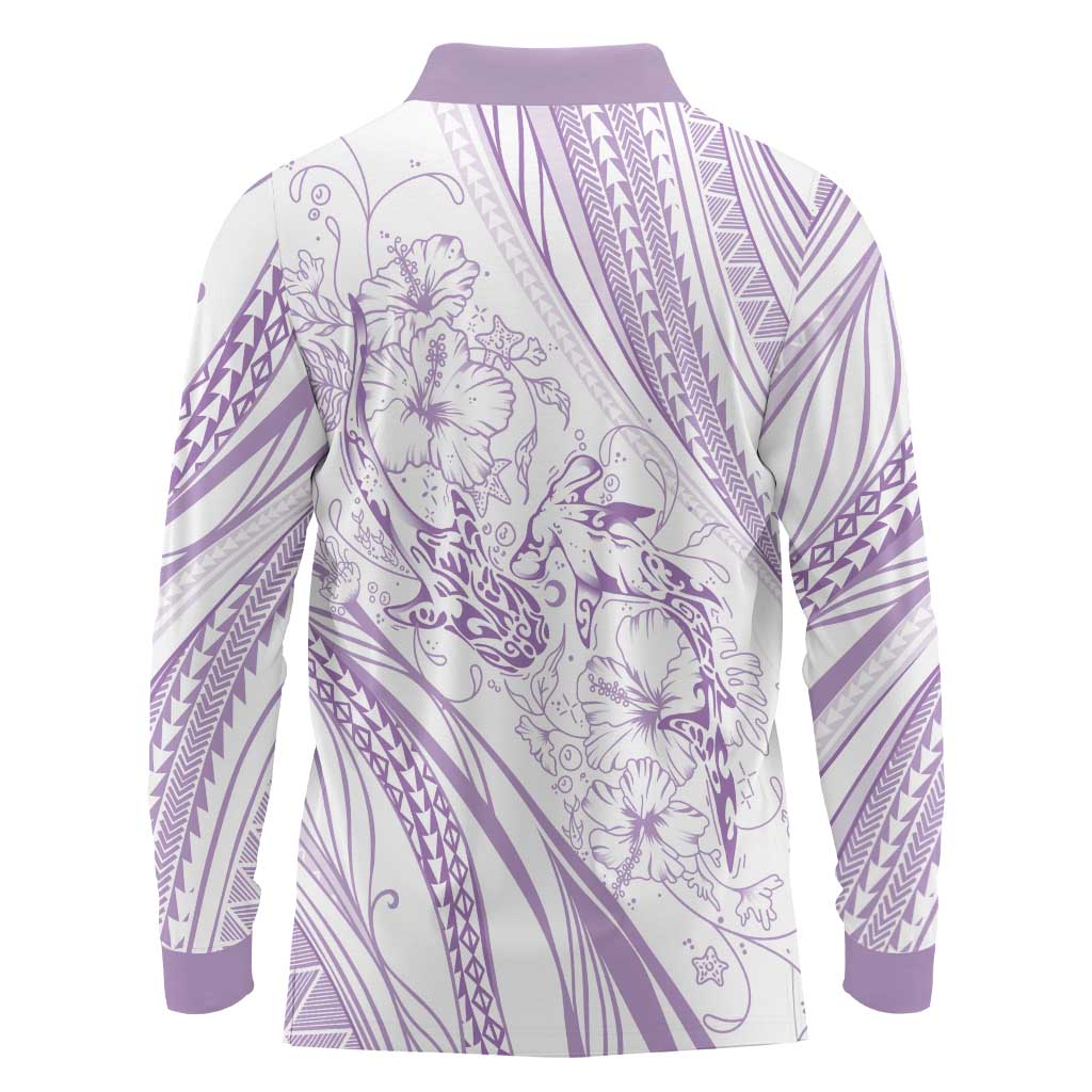 Sharks Couple Dreamy Polynesians Floral Sea Long Sleeve Polo Shirt Lilac - Polynesian Pride