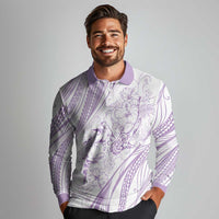 Sharks Couple Dreamy Polynesians Floral Sea Long Sleeve Polo Shirt Lilac - Polynesian Pride