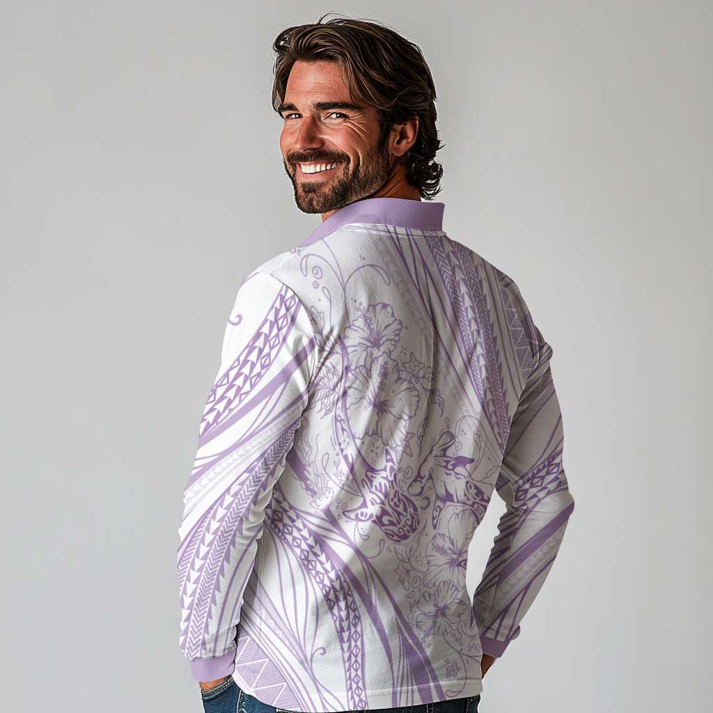 Sharks Couple Dreamy Polynesians Floral Sea Long Sleeve Polo Shirt Lilac - Polynesian Pride