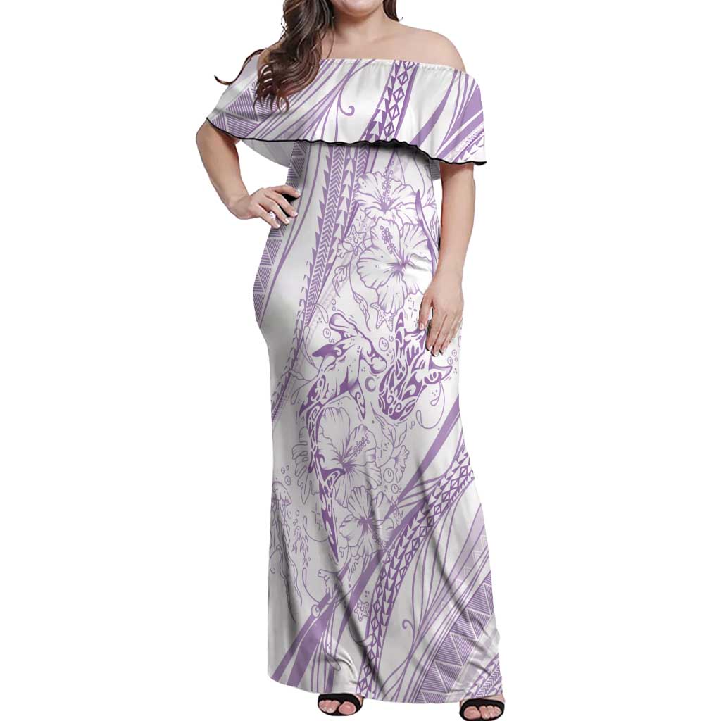 Sharks Couple Dreamy Polynesians Floral Sea Off Shoulder Maxi Dress Lilac - Polynesian Pride