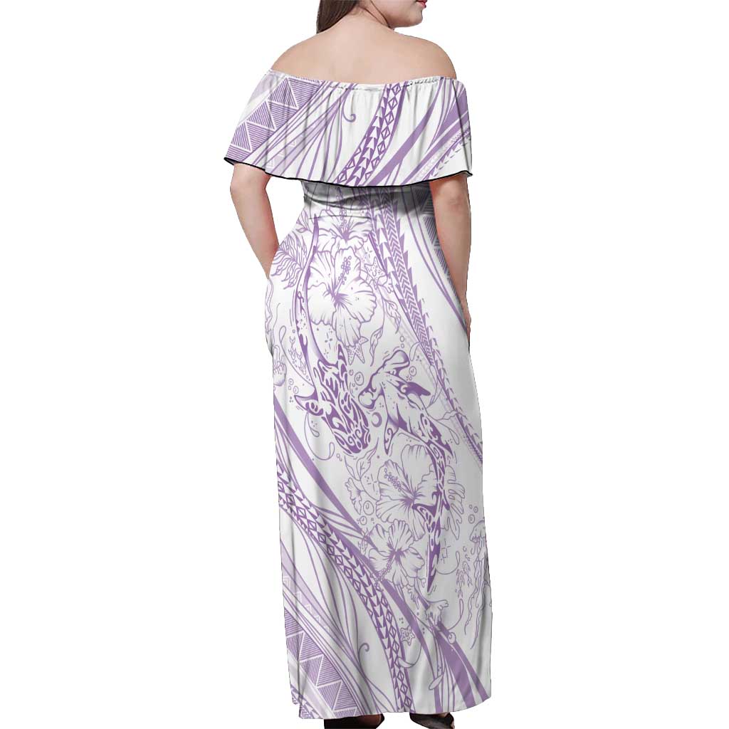 Sharks Couple Dreamy Polynesians Floral Sea Off Shoulder Maxi Dress Lilac - Polynesian Pride