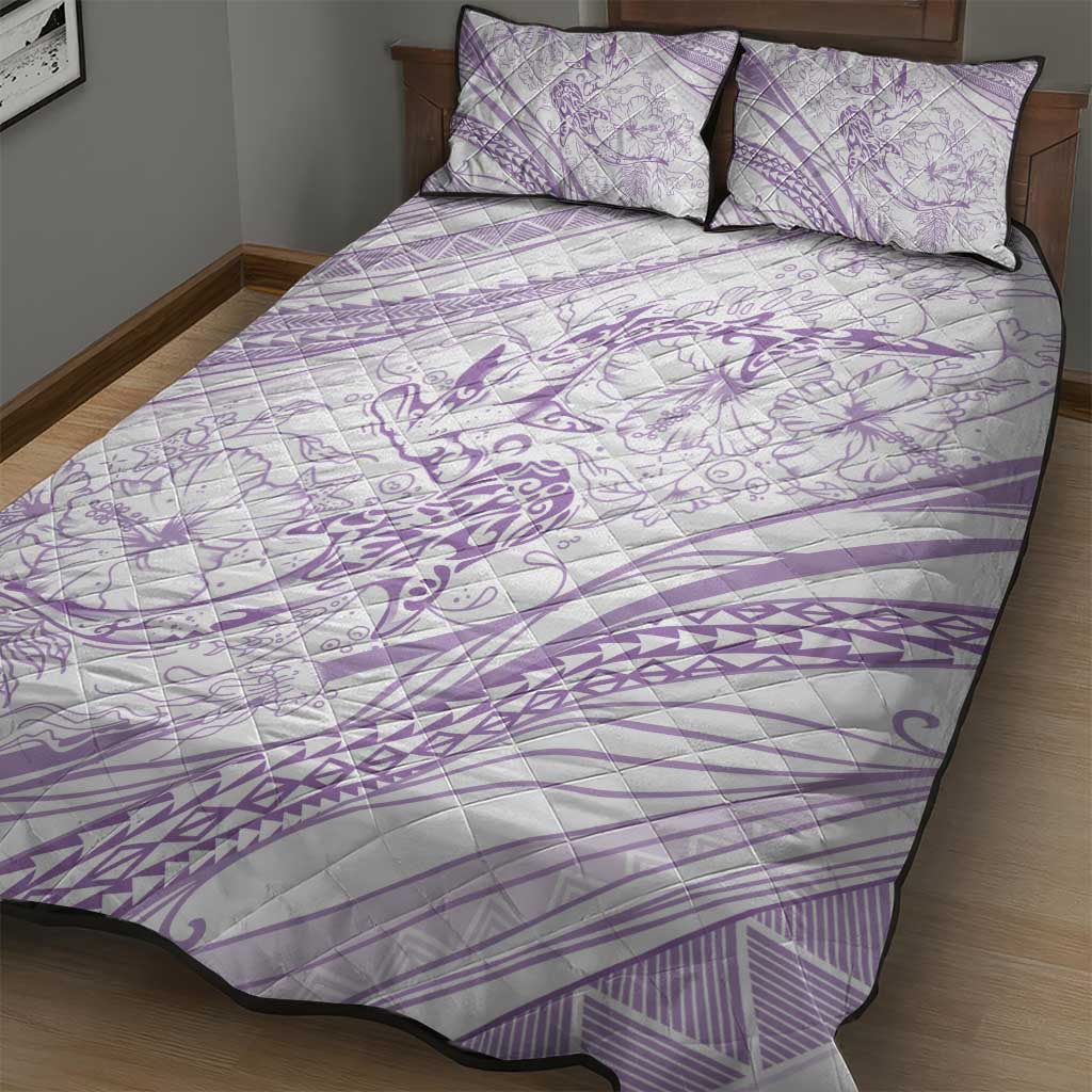 Sharks Couple Dreamy Polynesians Floral Sea Quilt Bed Set Lilac - Polynesian Pride