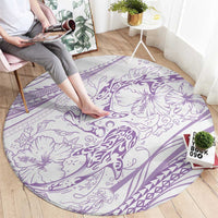Sharks Couple Dreamy Polynesians Floral Sea Round Carpet Lilac - Polynesian Pride