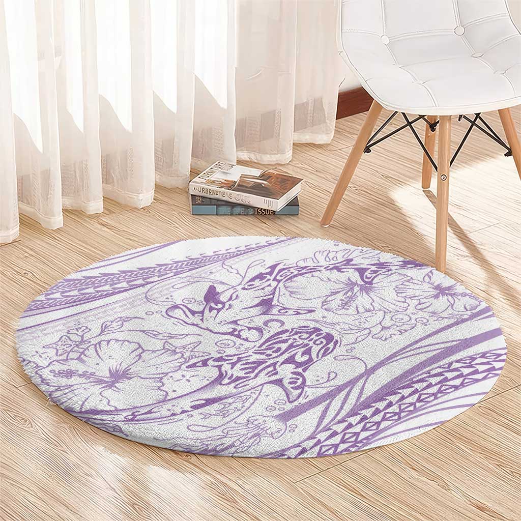 Sharks Couple Dreamy Polynesians Floral Sea Round Carpet Lilac - Polynesian Pride